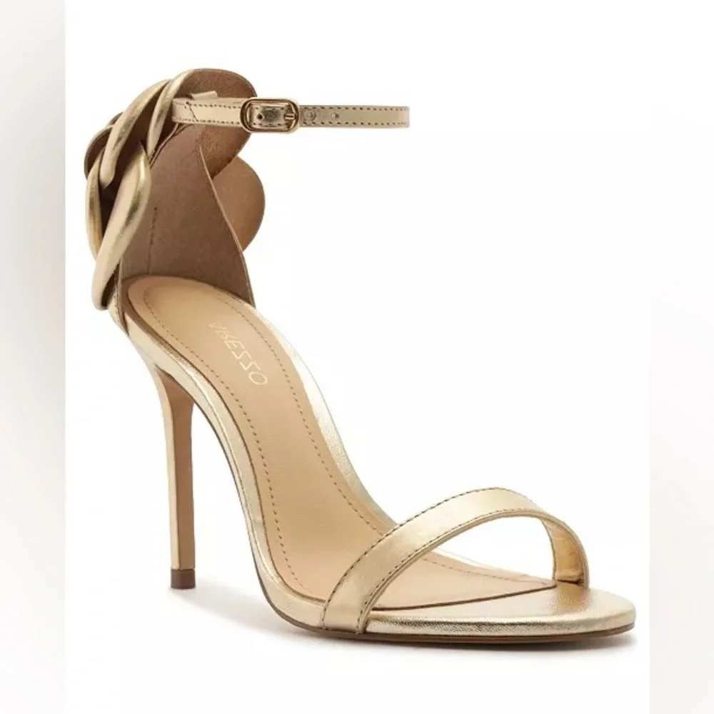 Arezzo Gold Metallic Leather 3D Rose Heel Sandals Stiletto Ankle Strap 6B